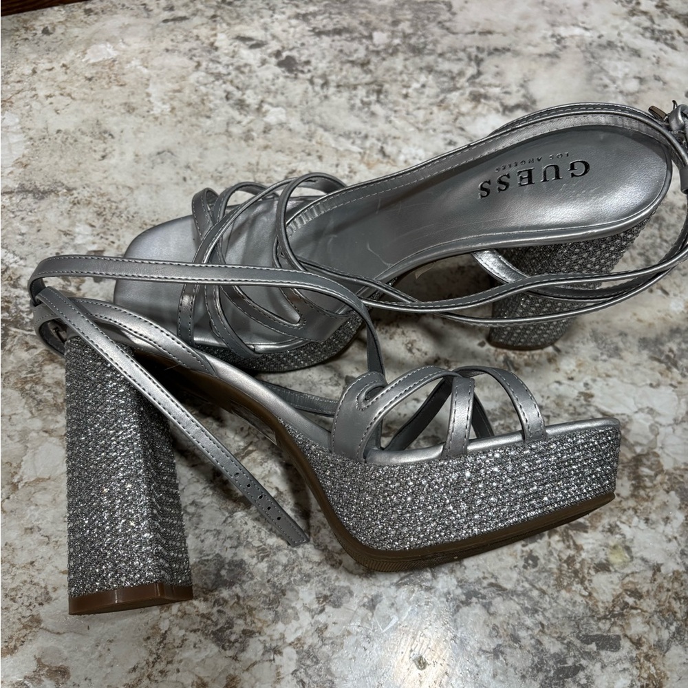 Guess Metallic Silver Platform Heels